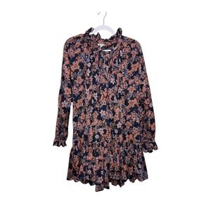 Antropologie SUNDRY Floral‎ Print Ruffle Mock Neck Long Sleeve Mini Dress SZ 2/M